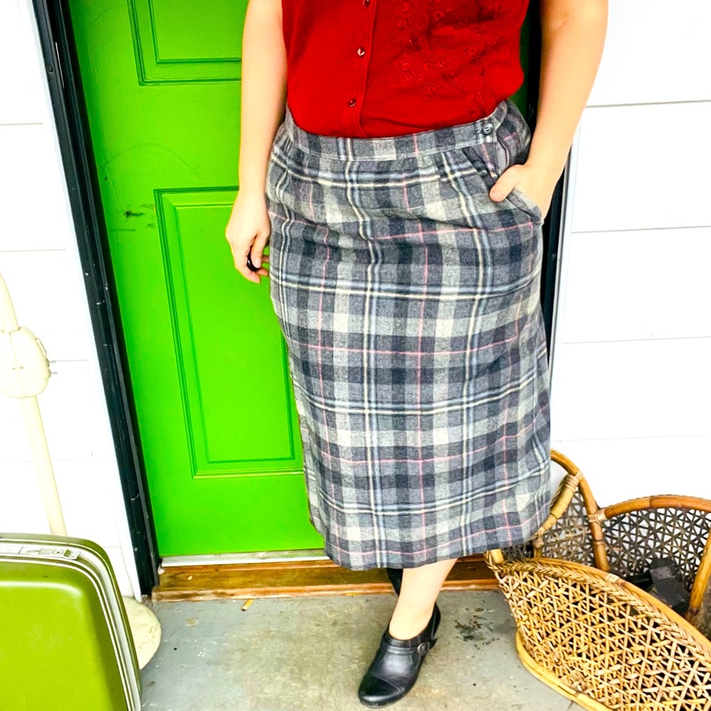 Vintage Pendleton wool plaid skirt gray plaid size large - Picture 3 of 8